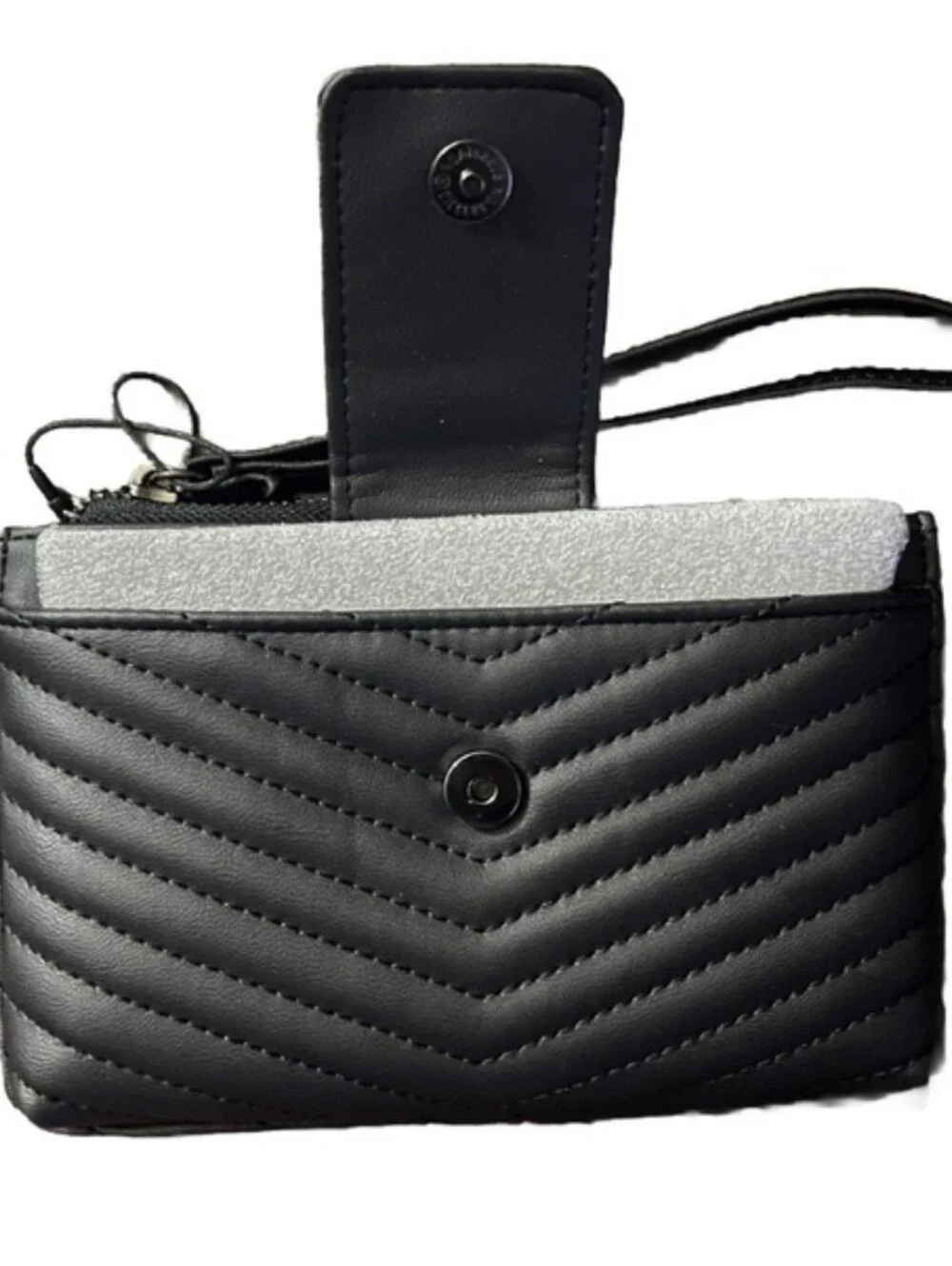 Steve Madden- Black Quilted Wristlet Card Case with SM Logo